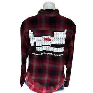Science Joke Plaid Flannel Shirt MEDIUM Oversized Red Periodically I'm Sarcastic